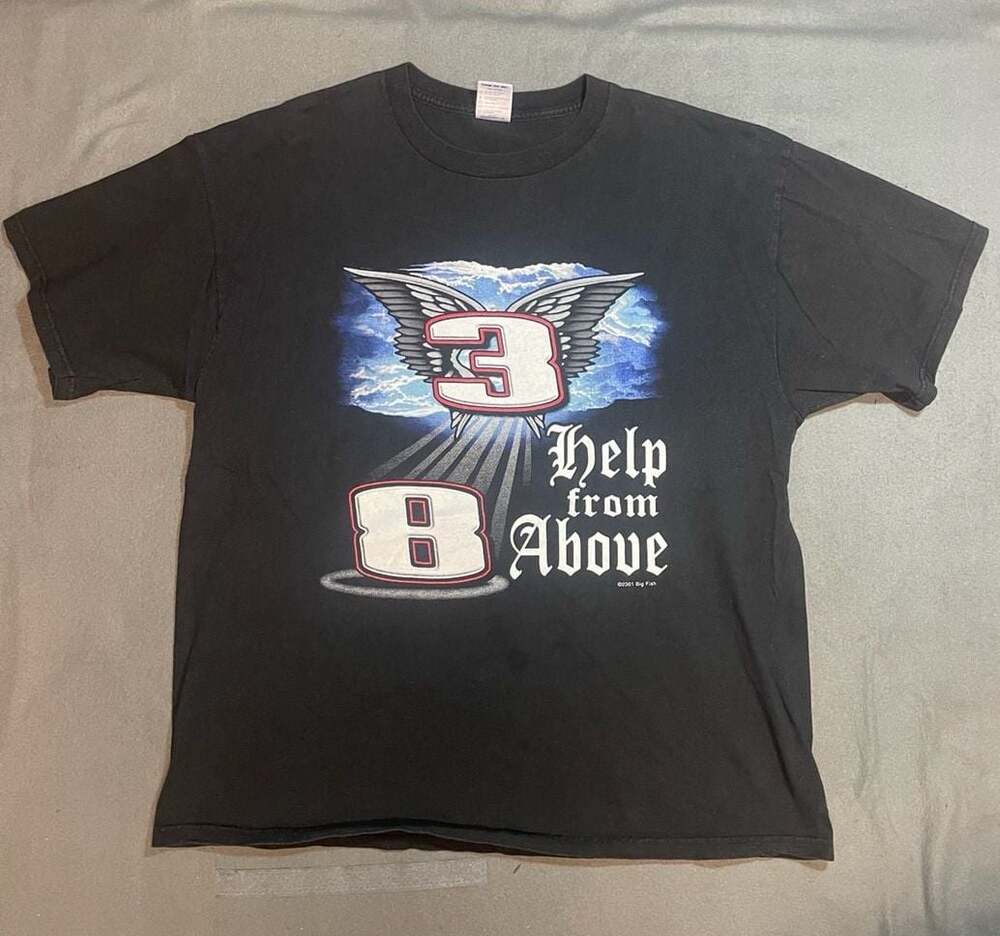 Vintage 2001 Big Fish Dale Earnhardt Help From Above NASCAR T-Shirt